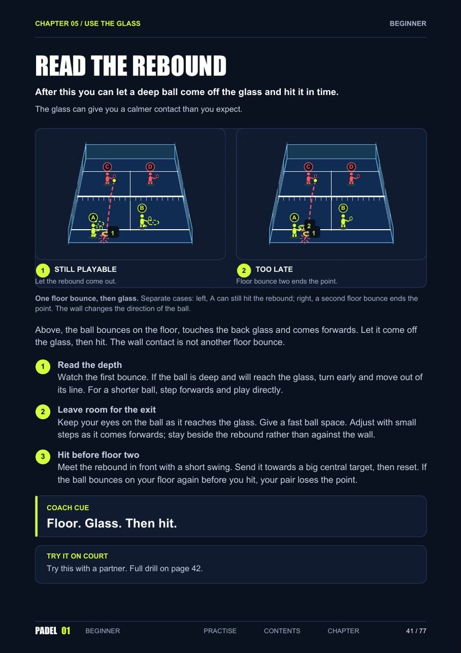 Guide page: Read the rebound, showing a ball coming off the back glass.